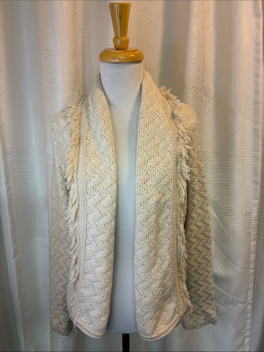 Billabong Cream Open-Front Fringe Knit Cardigan